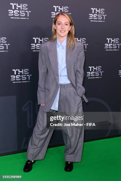 Footballer, Keira Walsh, arrives on the Green Carpet ahead of The Best FIFA Football Awards 2023 at The Apollo Theatre on January 15, 2024 in London,...