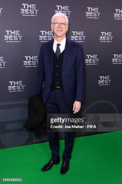 Former Football Manager, Arsene Wenger, arrives on the Green Carpet ahead of The Best FIFA Football Awards 2023 at The Apollo Theatre on January 15,...