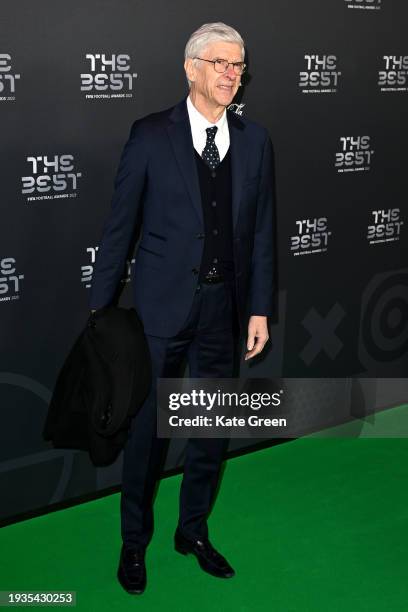 Former Football Manager, Arsene Wenger, arrives on the Green Carpet ahead of The Best FIFA Football Awards 2023 at The Apollo Theatre on January 15,...