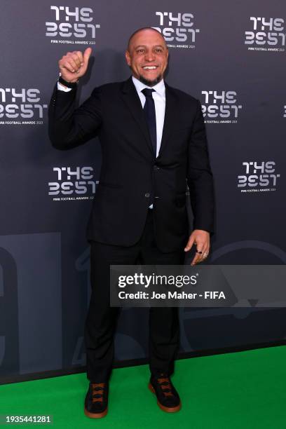 Former Footballer, Roberto Carlos, arrives on the Green Carpet ahead of The Best FIFA Football Awards 2023 at The Apollo Theatre on January 15, 2024...