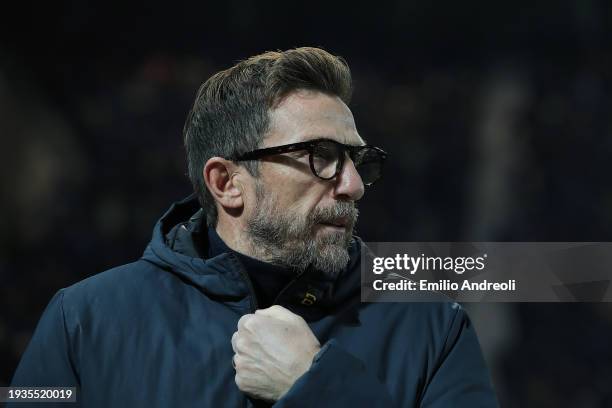 Eusebio Di Francesco, Head Coach of Frosinone Calcio, looks on prior to the Serie A TIM match between Atalanta BC and Frosinone Calcio - Serie A TIM...