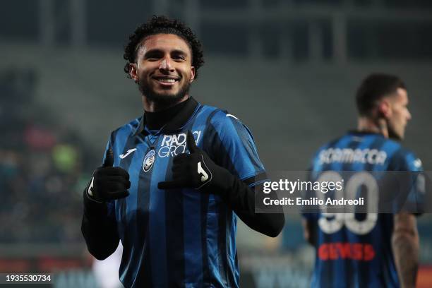 Ederson of Atalanta BC celebrates after scoring his team's second goal during the Serie A TIM match between Atalanta BC and Frosinone Calcio - Serie...