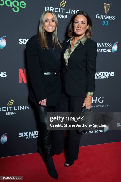 Anna Woolhouse and Natalie Pinkham attend the world premiere of "Six Nations: Full Contact" at Frameless on January 15, 2024 in London, England.