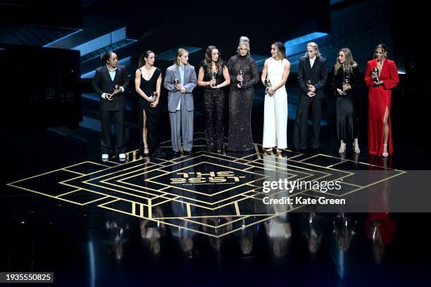 Lauren James, Aitana Bonmati, Keira Walsh, Ella Toone, Alessia Russo, Lucy Bronze, Alex Greenwood, Olga Carmona and Mary Earps, Members of the Fifpro...