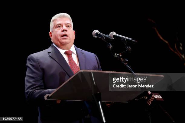 Brooklyn District Attorney Eric Gonzalez speaks on stage during 38th Annual Brooklyn Tribute To Dr. Martin Luther King, Jr. At BAM Howard Gilman...