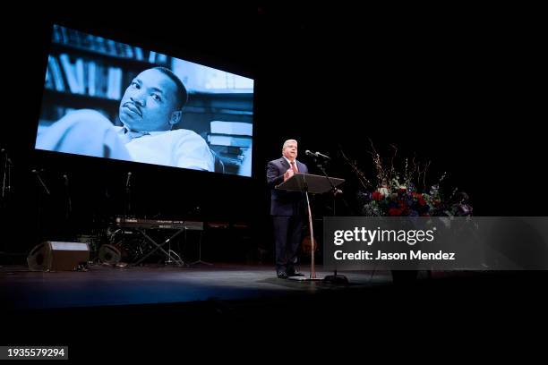 Brooklyn District Attorney Eric Gonzalez speaks on stage during 38th Annual Brooklyn Tribute To Dr. Martin Luther King, Jr. At BAM Howard Gilman...