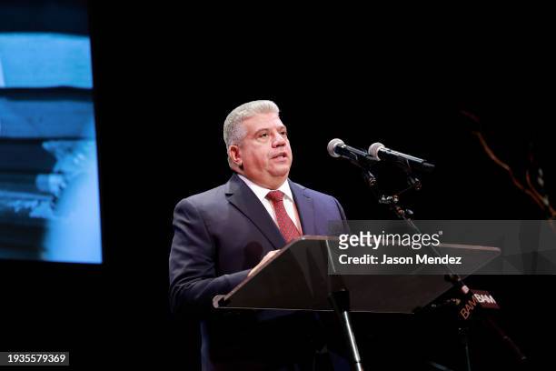 Brooklyn District Attorney Eric Gonzalez speaks on stage during 38th Annual Brooklyn Tribute To Dr. Martin Luther King, Jr. At BAM Howard Gilman...