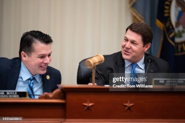 Chairman Jodey Arrington, R-Texas, and ranking member Rep. Brendan Boyle, D-Pa., arrive for a House Budget Committee markup in Cannon Building, on...