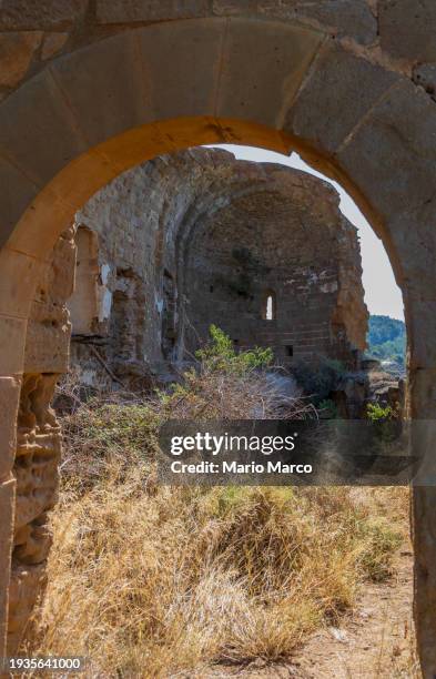 castle and romanesque church of sant pere de madrona - chateau de sable stock pictures, royalty-free photos & images