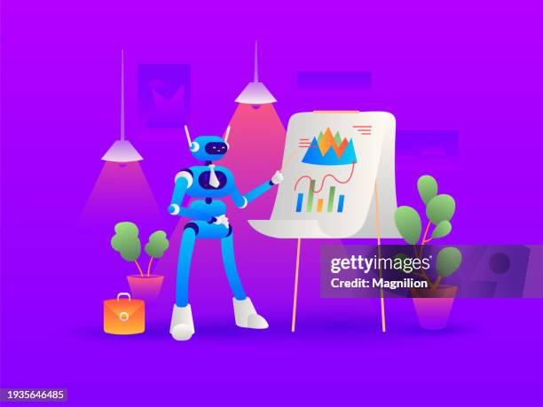 ai, artificial intelligence business mentor, robotic education in graphical insights - proof reader stock illustrations