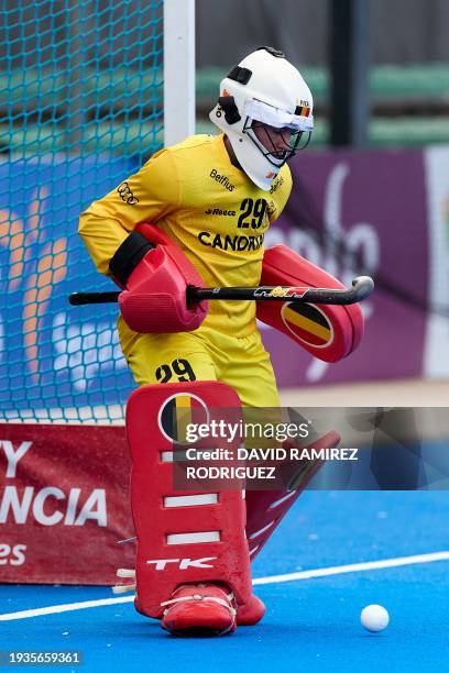 Belgium's goalkeeper Aisling D'hooghe pictured in action during a hockey game between Belgium's natioan team the Red Panthers and Great-Britain, in...