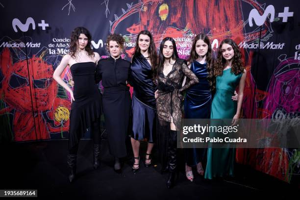 Valeria Collado, Cristina Rueda, Amaia Romero, Mabel Olea, Sara Roch and Ania Guijarro of Stella Maris attend the concert of "Stella Maris", the...
