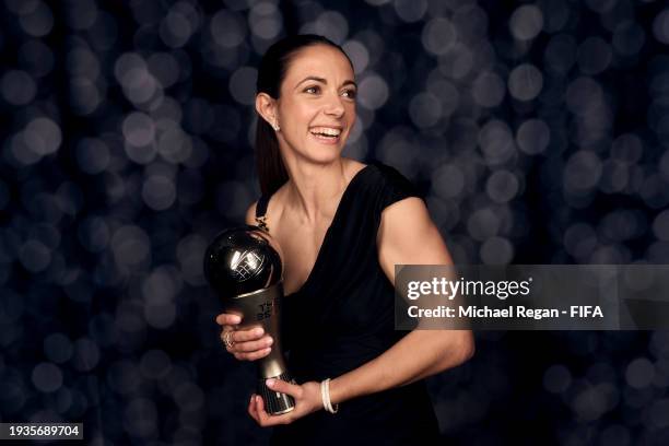 Best Women's Award Winner, Aitana Bonmati, poses for a photo during The Best FIFA Football Awards 2023 at The Apollo Theatre on January 15, 2024 in...