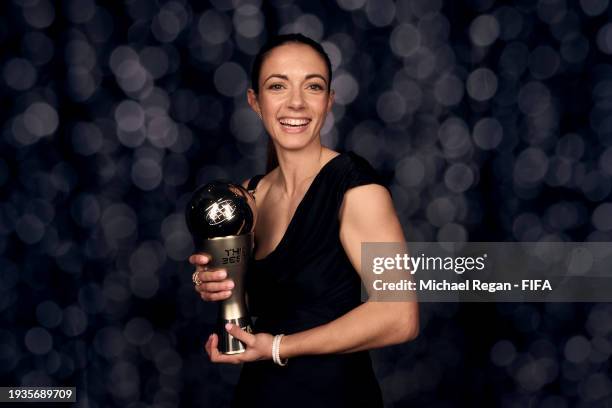 Best Women's Award Winner, Aitana Bonmati, poses for a photo during The Best FIFA Football Awards 2023 at The Apollo Theatre on January 15, 2024 in...