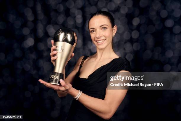 Best Women's Award Winner, Aitana Bonmati, poses for a photo during The Best FIFA Football Awards 2023 at The Apollo Theatre on January 15, 2024 in...
