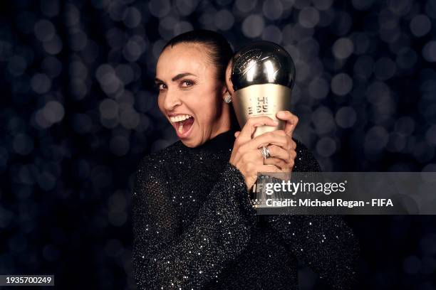 Special Award Winner, Marta Vieira da Silva, poses for a photo during The Best FIFA Football Awards 2023 at The Apollo Theatre on January 15, 2024 in...