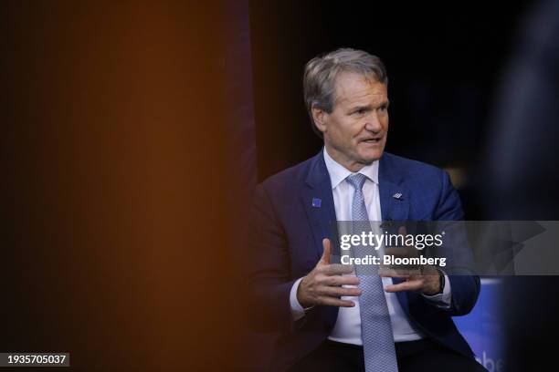 Brian Moynihan, chief executive officer of Bank of America Corp., during a Bloomberg Television interview on day three of the World Economic Forum in...