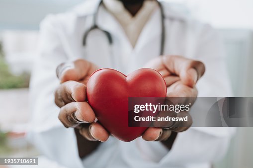 Retrato de un médico sosteniendo un corazón en sus manos Retrato de un médico sosteniendo un corazón en sus manos