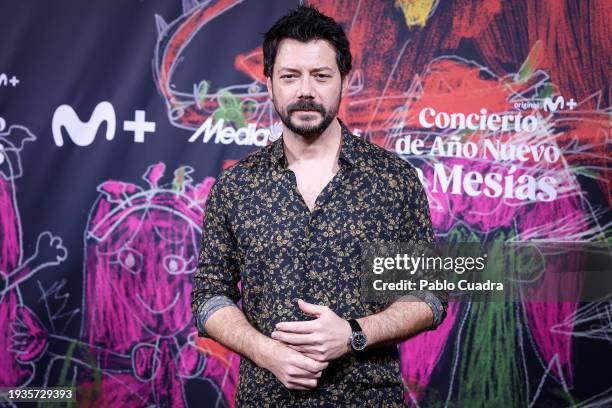 Álvaro Morte attends the concert of "Stella Maris", the musical band that performs on the serie "La Mesias" at Calderon Tehatre on January 15, 2024...