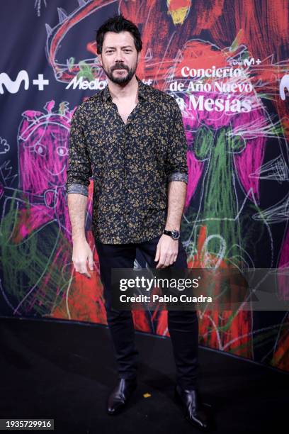 Álvaro Morte attends the concert of "Stella Maris", the musical band that performs on the serie "La Mesias" at Calderon Tehatre on January 15, 2024...