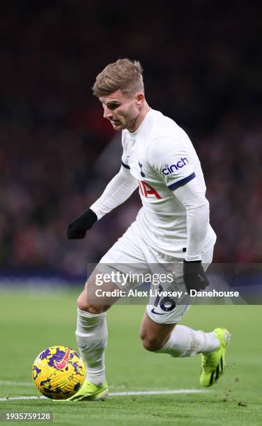 Timo Werner of Tottenham Hotspur during the Premier League match between Manchester United and Tottenham Hotspur at Old Trafford on January 14, 2024...