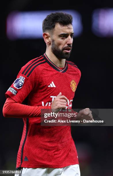 Bruno Fernandes of Manchester United during the Premier League match between Manchester United and Tottenham Hotspur at Old Trafford on January 14,...