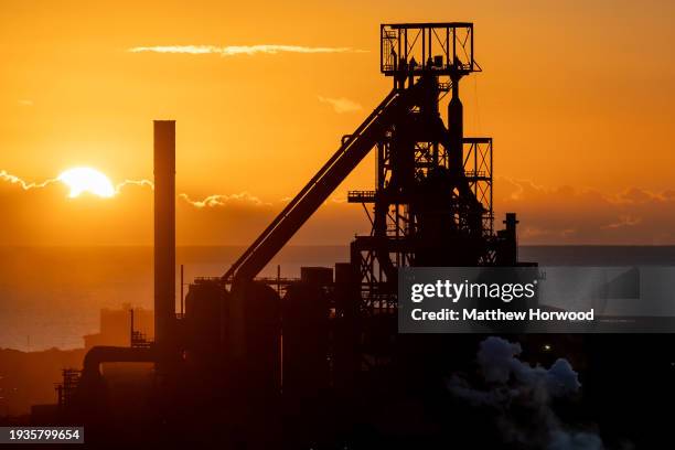 General view of the Tata Steel site on January 18, 2024 in Port Talbot, Wales. Closing the two blast furnaces at Port Talbot will lead to the loss of...