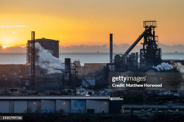 General view of the Tata Steel site on January 18, 2024 in Port Talbot, Wales. Closing the two blast furnaces at Port Talbot will lead to the loss of...