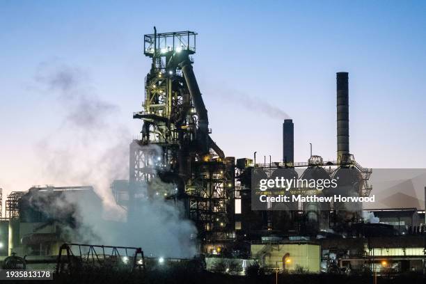 General view of the Tata Steel site on January 18, 2024 in Port Talbot, Wales. Closing the two blast furnaces at Port Talbot will lead to the loss of...