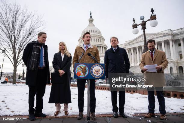 Sen. John Hickenlooper , Rep. Brittany Pettersen , Denver Mayor Mike Johnston, Sen. Michael Bennet and Rep. Jason Crow hold a news conference at the...