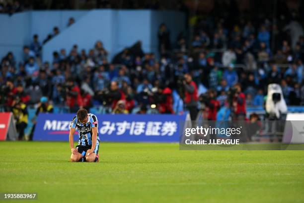 Yoshito Okubo of Kawasaki Frontale looks dejected after the team's 0-1 defeat in the J.League Championship semi final between Kawasaki Frontale and...