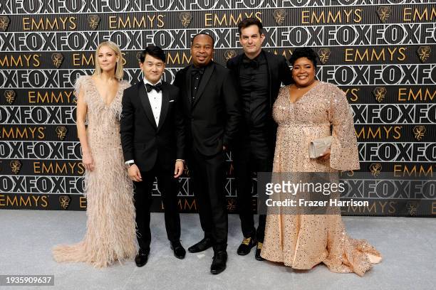 Desi Lydic, Ronny Chieng, Roy Wood Jr., Michael Kosta, and Dulcé Sloan attend the 75th Primetime Emmy Awards at Peacock Theater on January 15, 2024...