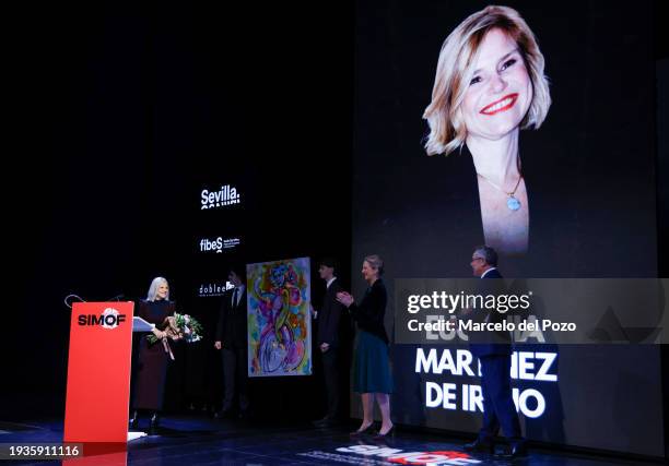 Eugenia Martinez de Irujo and Elena de Borbon during SIMOF 2024, International Flamenco Fashion Show, at FIBES Conference and Exhibition Centre on...