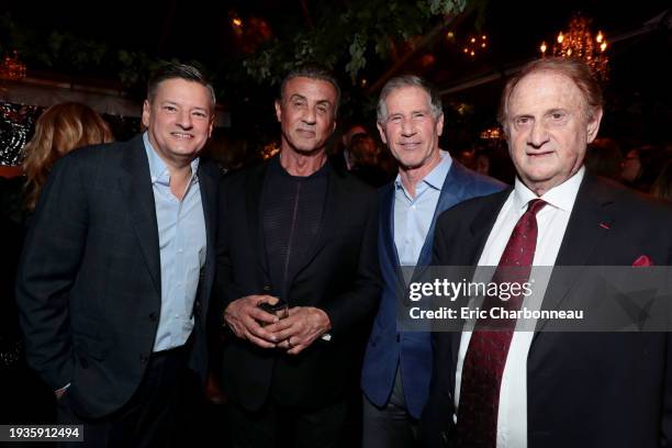 Ted Sarandos, Netflix Chief Content Officer, Sylvester Stallone, Lionsgate CEO Jon Feltheimer and Mike Medavoy seen at Town & Country Magazine with...