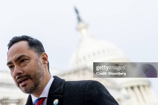 Representative Joaquin Castro, a Democrat from Texas, attends a news conference on ongoing border negotiations outside the US Capitol in Washington,...