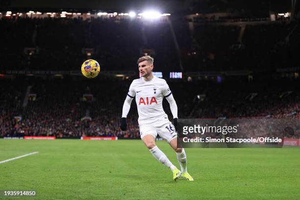 Timo Werner of Tottenham Hotspur in action during the Premier League match between Manchester United and Tottenham Hotspur at Old Trafford on January...