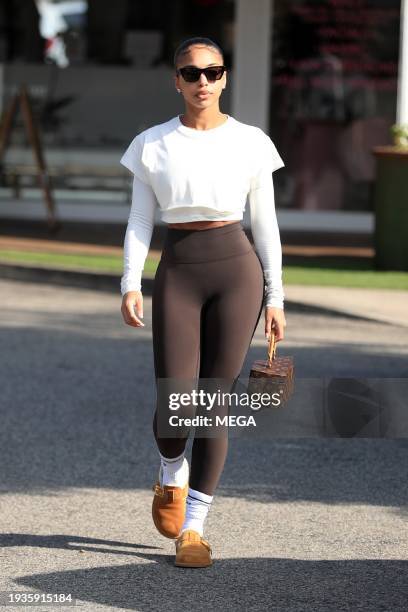 Lori Harvey is seen out and about on January 18, 2024 in Los Angeles, California.