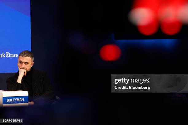 Mustafa Suleyman, co-founder and chief executive officer of Inflection AI UK Ltd., during a panel session on day three of the World Economic Forum in...