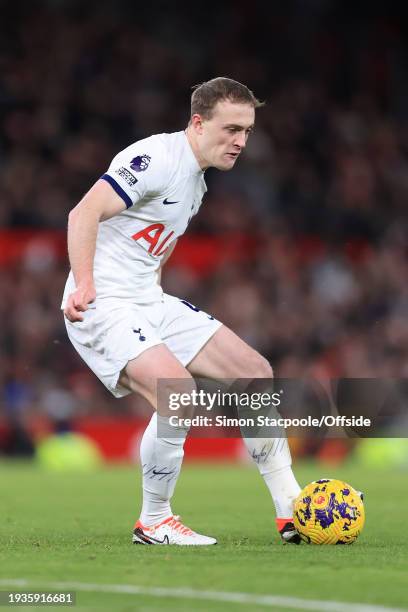 Oliver Skipp of Tottenham Hotspur in action during the Premier League match between Manchester United and Tottenham Hotspur at Old Trafford on...