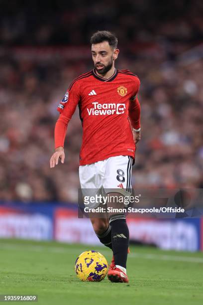 Bruno Fernandes of Manchester United in action during the Premier League match between Manchester United and Tottenham Hotspur at Old Trafford on...