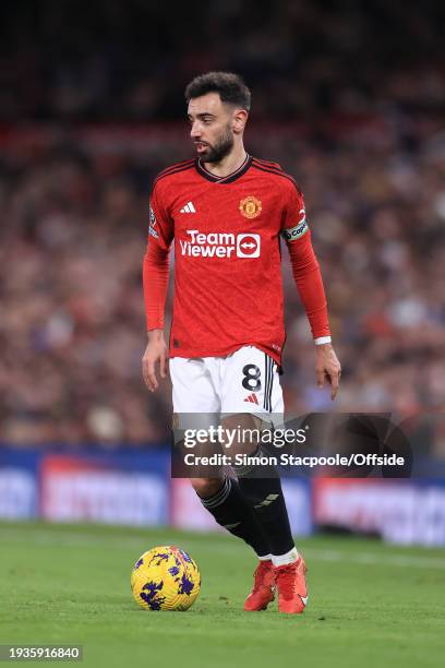 Bruno Fernandes of Manchester United in action during the Premier League match between Manchester United and Tottenham Hotspur at Old Trafford on...