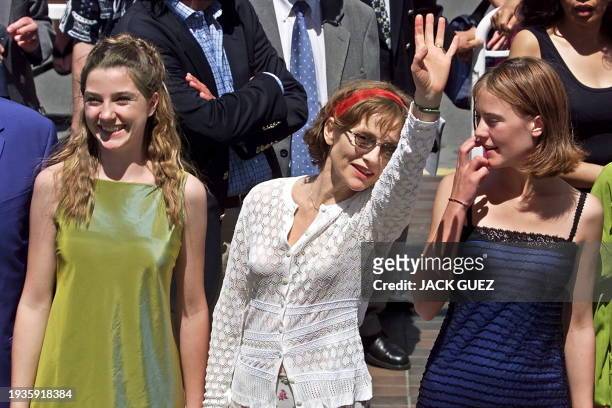 French actresses Morgane More, Isabelle Huppert and Nina Meurisse pose during the photocall of French director Patricia Mazuy movie "Saint-Cyr" , 16...