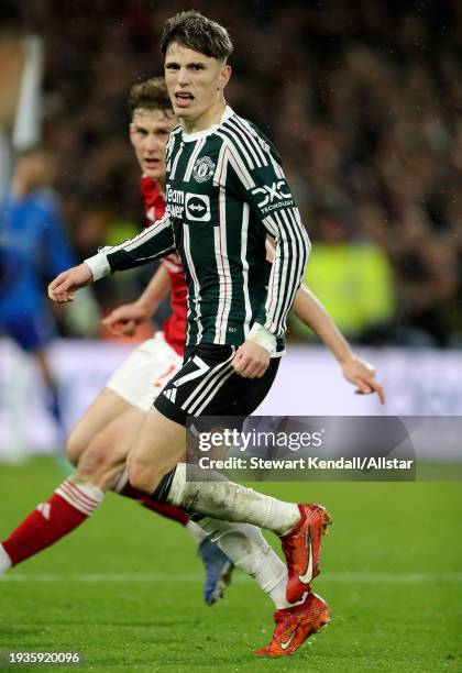 Alejandro Garnacho of Manchester United runs during the Premier League match between Nottingham Forest and Manchester United at City Ground on...