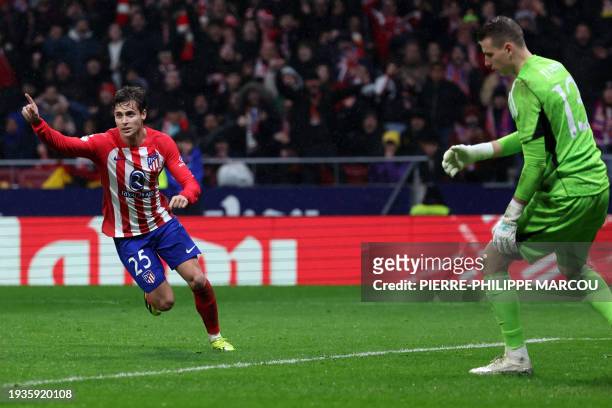 Atletico Madrid's Spanish midfielder Rodrigo Riquelme celebrates scoring is team's fourth goal during the Spanish Copa del Rey football match between...