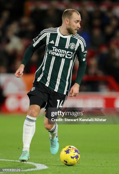 Christian Eriksen of Manchester United on the ball during the Premier League match between Nottingham Forest and Manchester United at City Ground on...