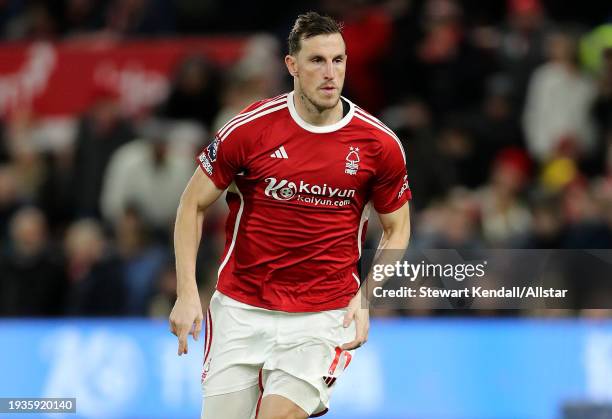 Chris Wood of Nottingham Forest runs during the Premier League match between Nottingham Forest and Manchester United at City Ground on December 30,...