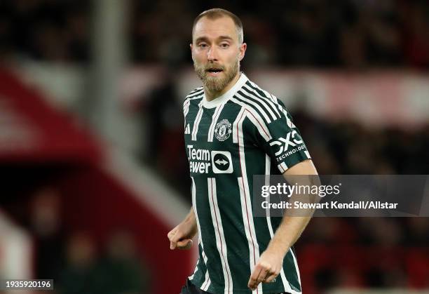 Christian Eriksen of Manchester United looks on during the Premier League match between Nottingham Forest and Manchester United at City Ground on...