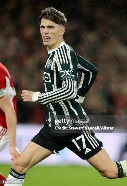 Alejandro Garnacho of Manchester United runs during the Premier League match between Nottingham Forest and Manchester United at City Ground on...