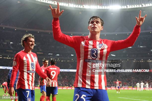 Atletico Madrid's Spanish midfielder Rodrigo Riquelme celebrates scoring is team's fourth goal during the Spanish Copa del Rey football match between...