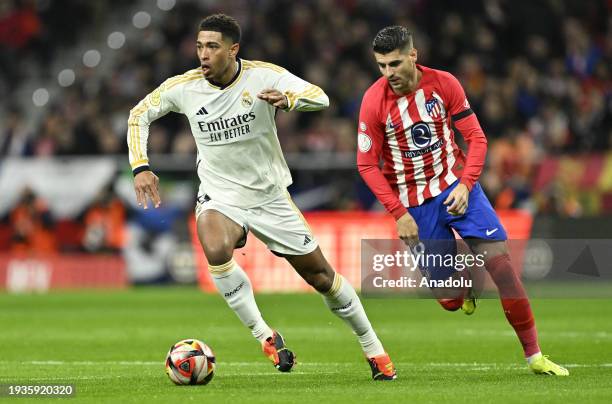 Jude Berllingham of Real Madrid in action against Alvaro Morata of Atletico Madrid during the Copa del Rey last 16 round football match between...